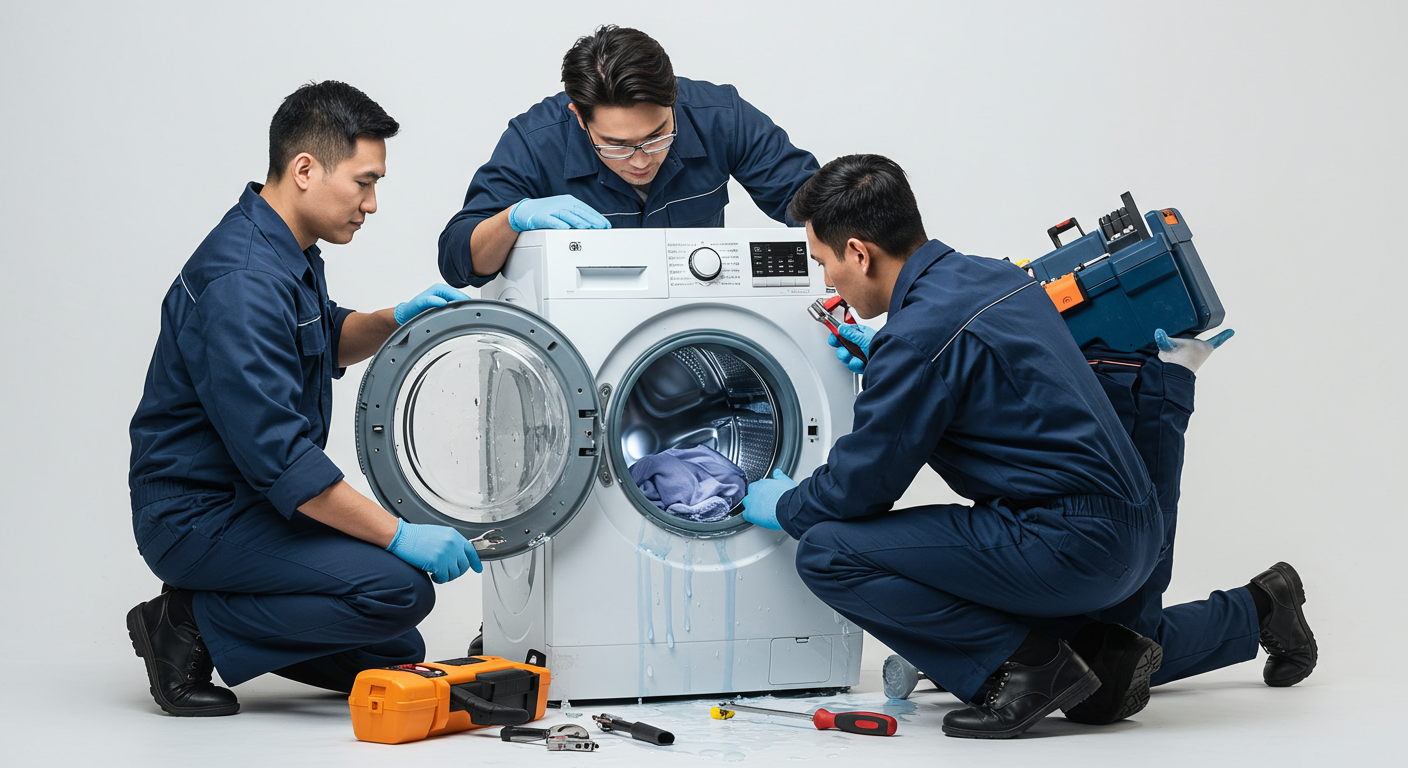 Técnico a reparar máquina de lavar